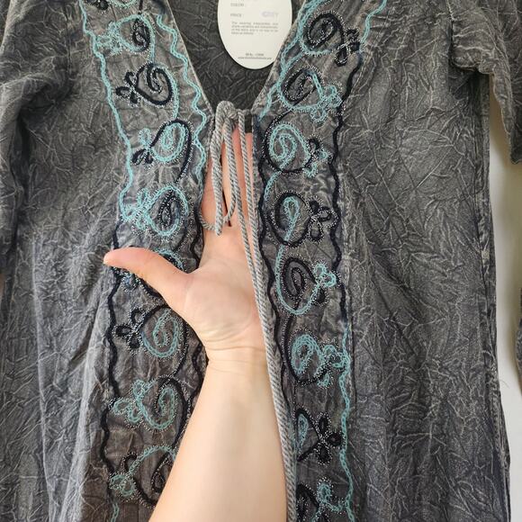 Shoreline Wear Embroidered Kimono Duster Pop Over S Boho Peasant Festival NWT - Picture 8 of 11